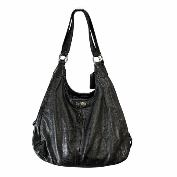 Coach Madison Maggie Shoulder Bag Black Pebbled Leather Designer Hobo Purse - Picture 2 of 16